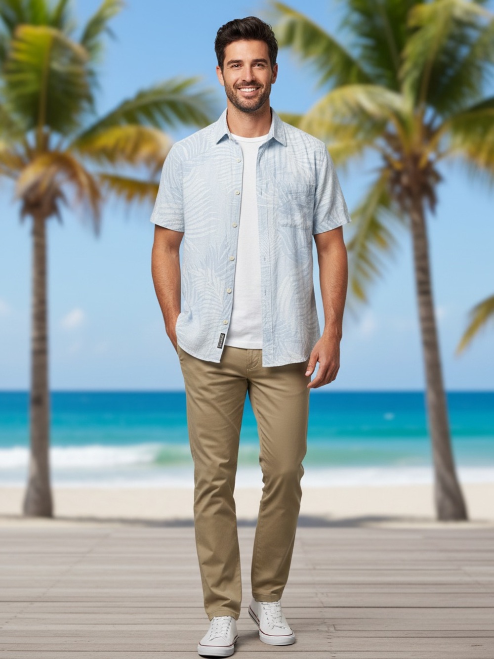 Tasso Elba Pale Blue Textured Button-Up Shirt